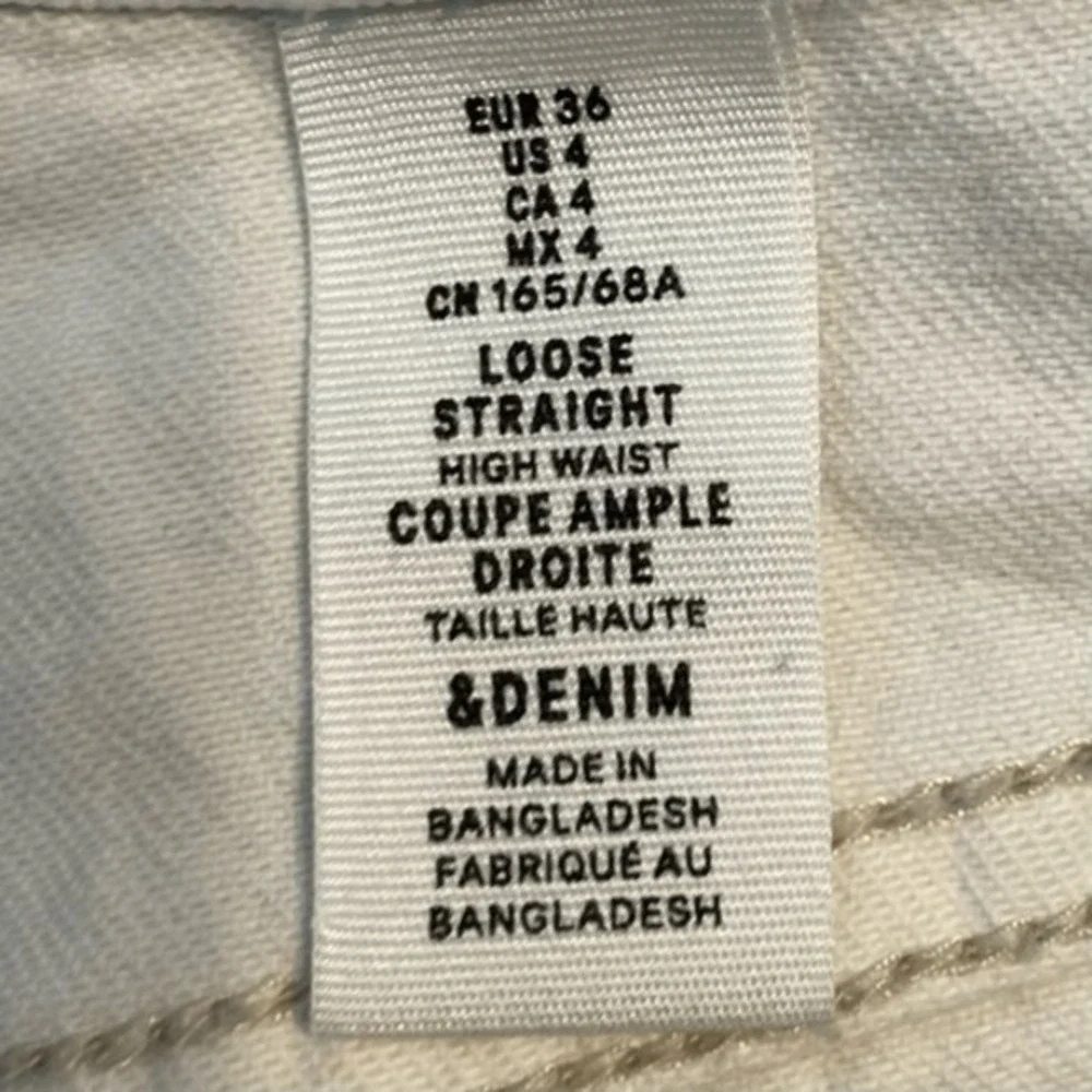 H&M &denim Straight Leg Jeans‎ White Denim High Rise Loose Fit 4